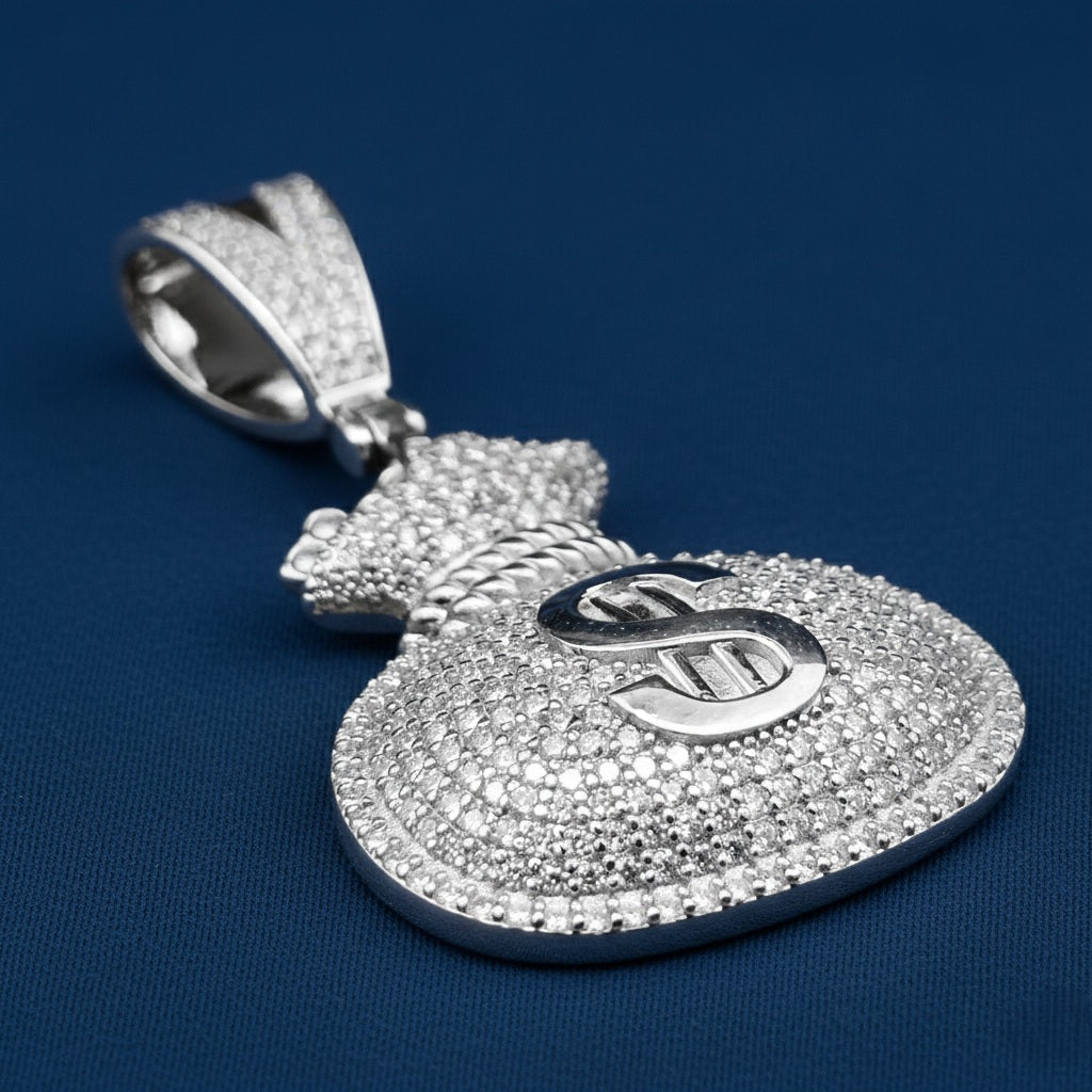 925 Silver Moissanite Money Bag Pendant 1.81 CTW at Flawless Jewelry