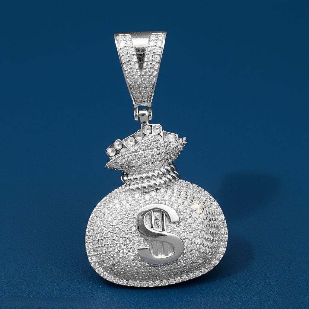 925 Silver Moissanite Money Bag Pendant 1.81 CTW at Flawless Jewelry