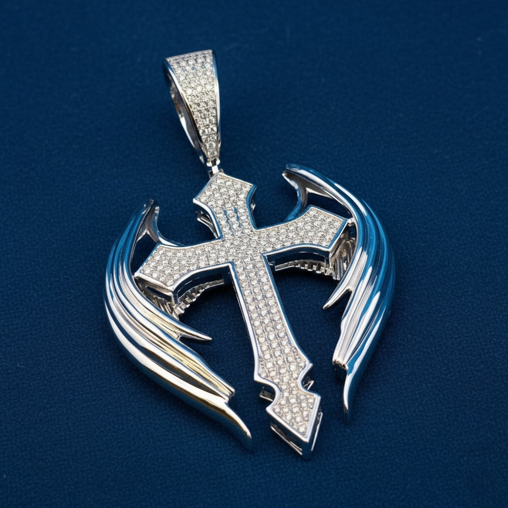 925 Silver Moissanite Wings Cross 3.13 CTW at Flawless Jewelry