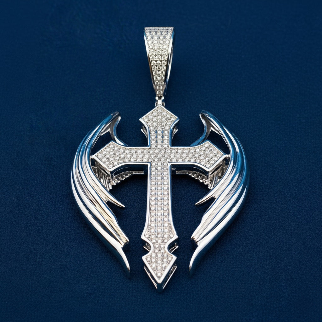 925 Silver Moissanite Wings Cross 3.13 CTW at Flawless Jewelry