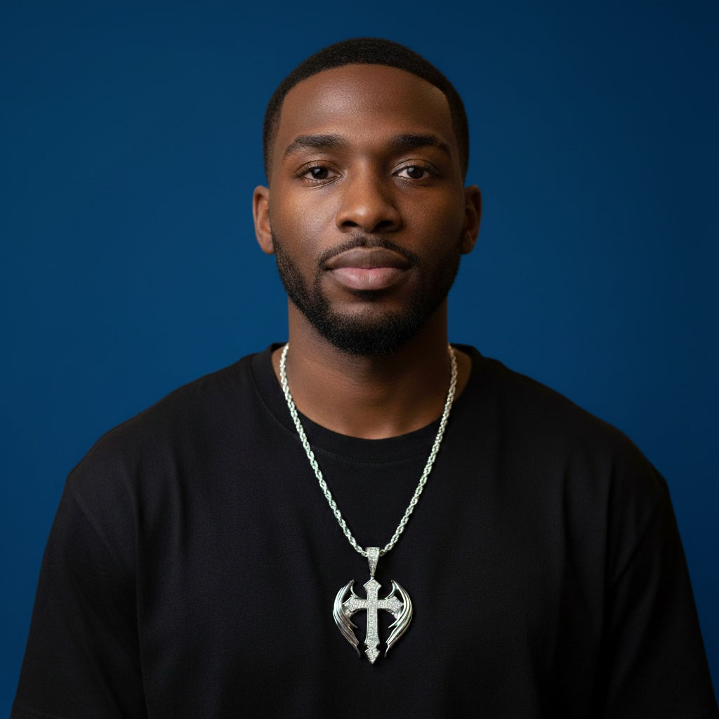 925 Silver Moissanite Wings Cross 3.13 CTW at Flawless Jewelry