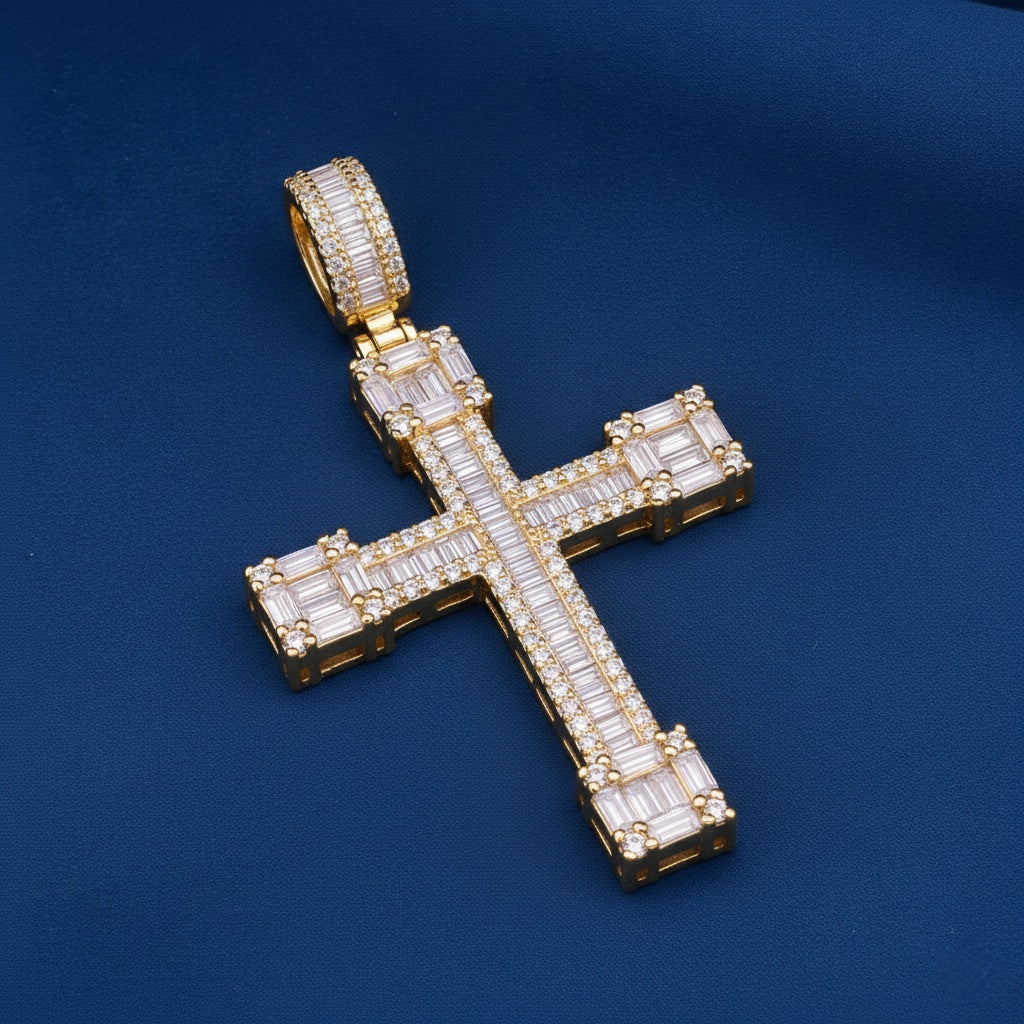 925 Silver Moissanite Baguette Cross pendant 4.45 CTW at Flawless Jewelry