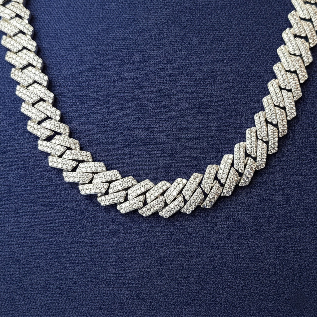 925 Silver Moissanite Curb Cuban Chain 10MM at Flawless Jewelry