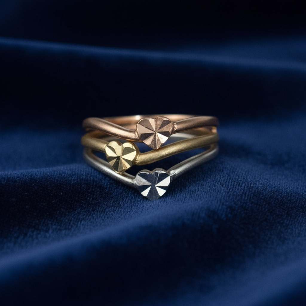 14K Gold 3 tone Heart Ring