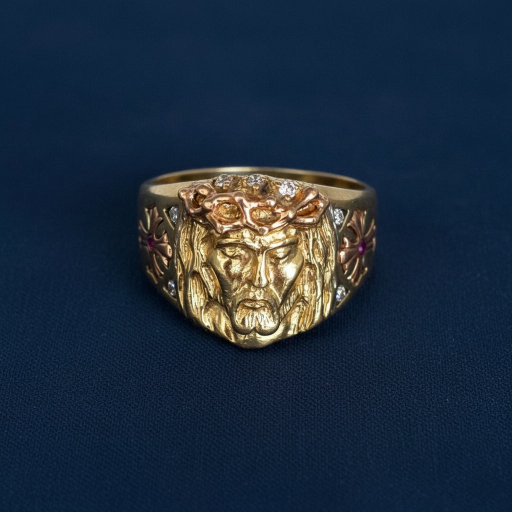 14K Gold Jesus Ring Mens