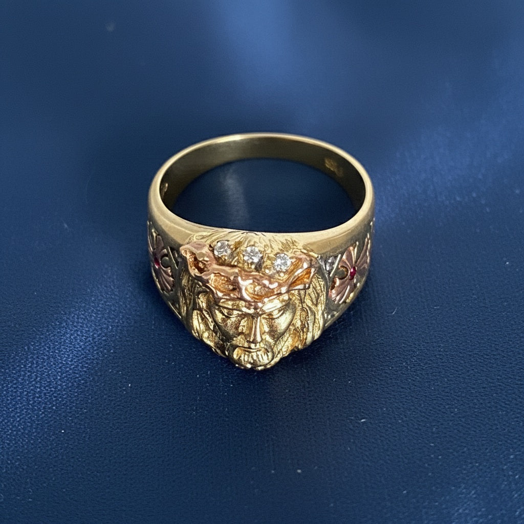 14K Gold Jesus Ring Mens