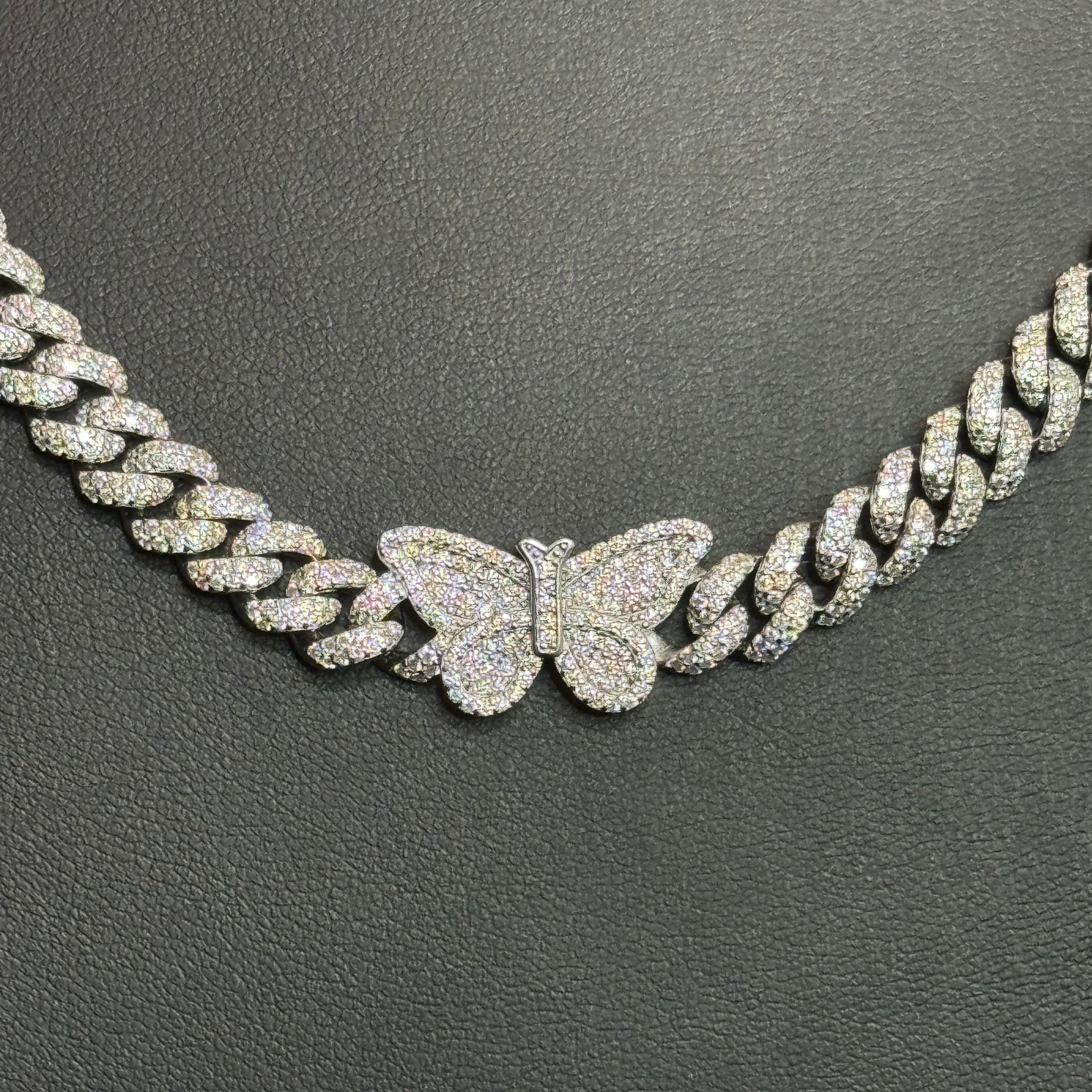 Silver Moissanite Butterfly Cuban Necklace at Flawless Jewelry