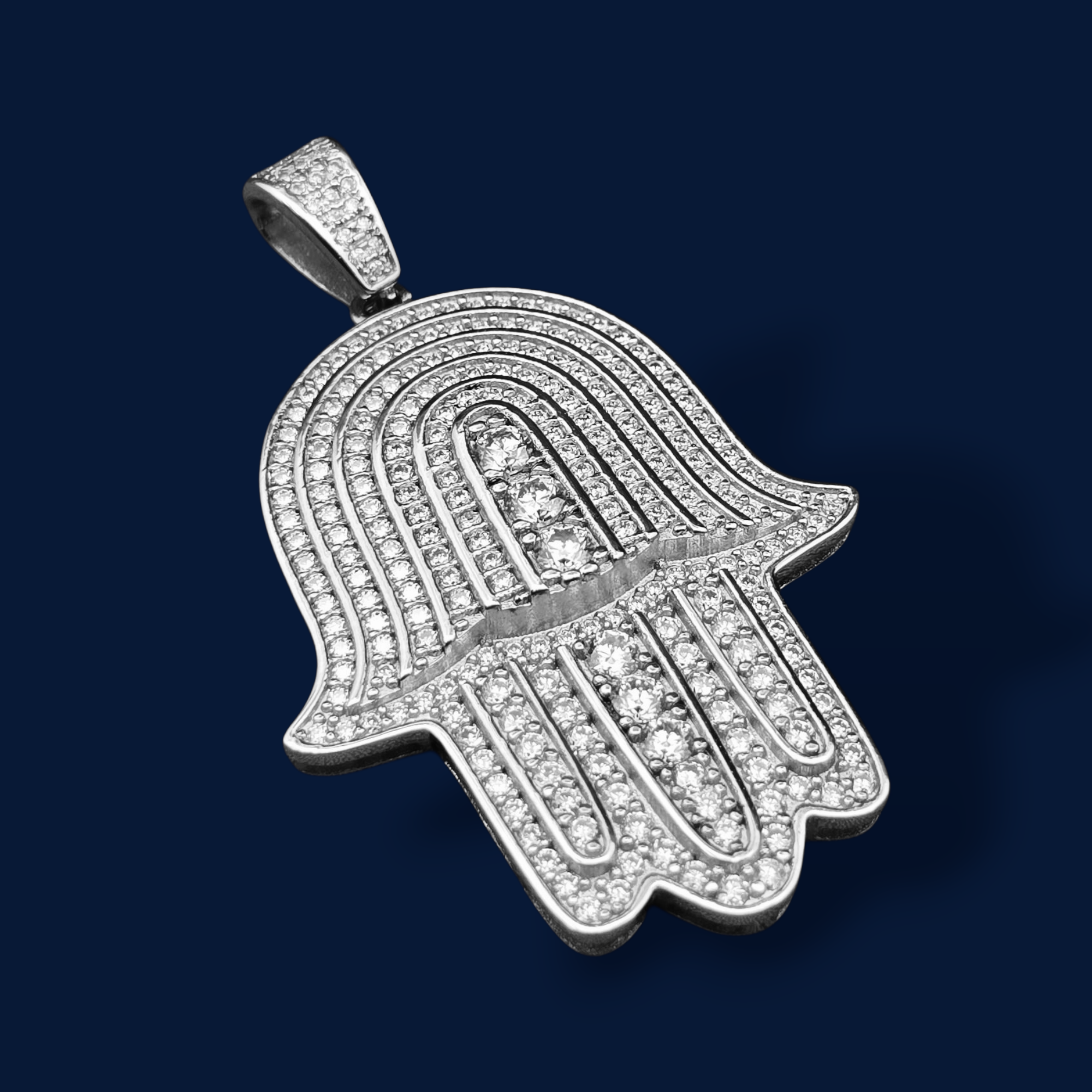 925 Silver Moissanite Hamsa Hand Pendant 2.30 CTW at Flawless Jewelry
