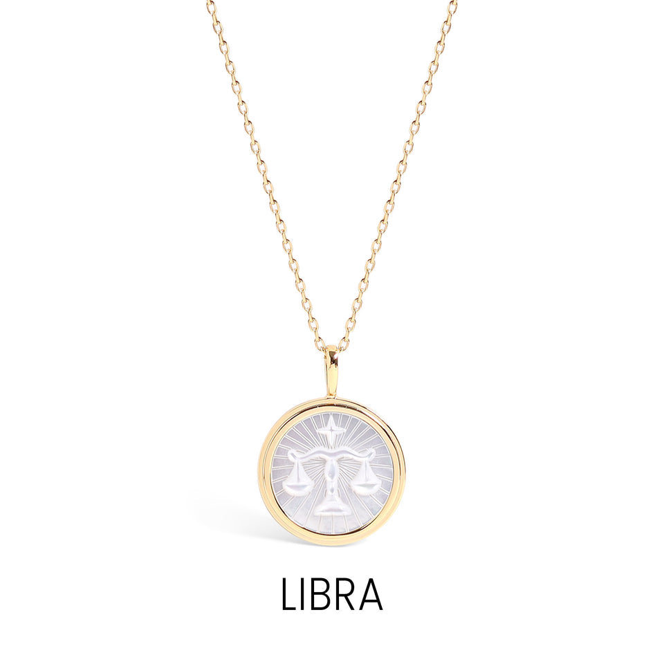 14K Gold Plated Sterling Silver Mother of Pearl Zodiac Pendant Necklace