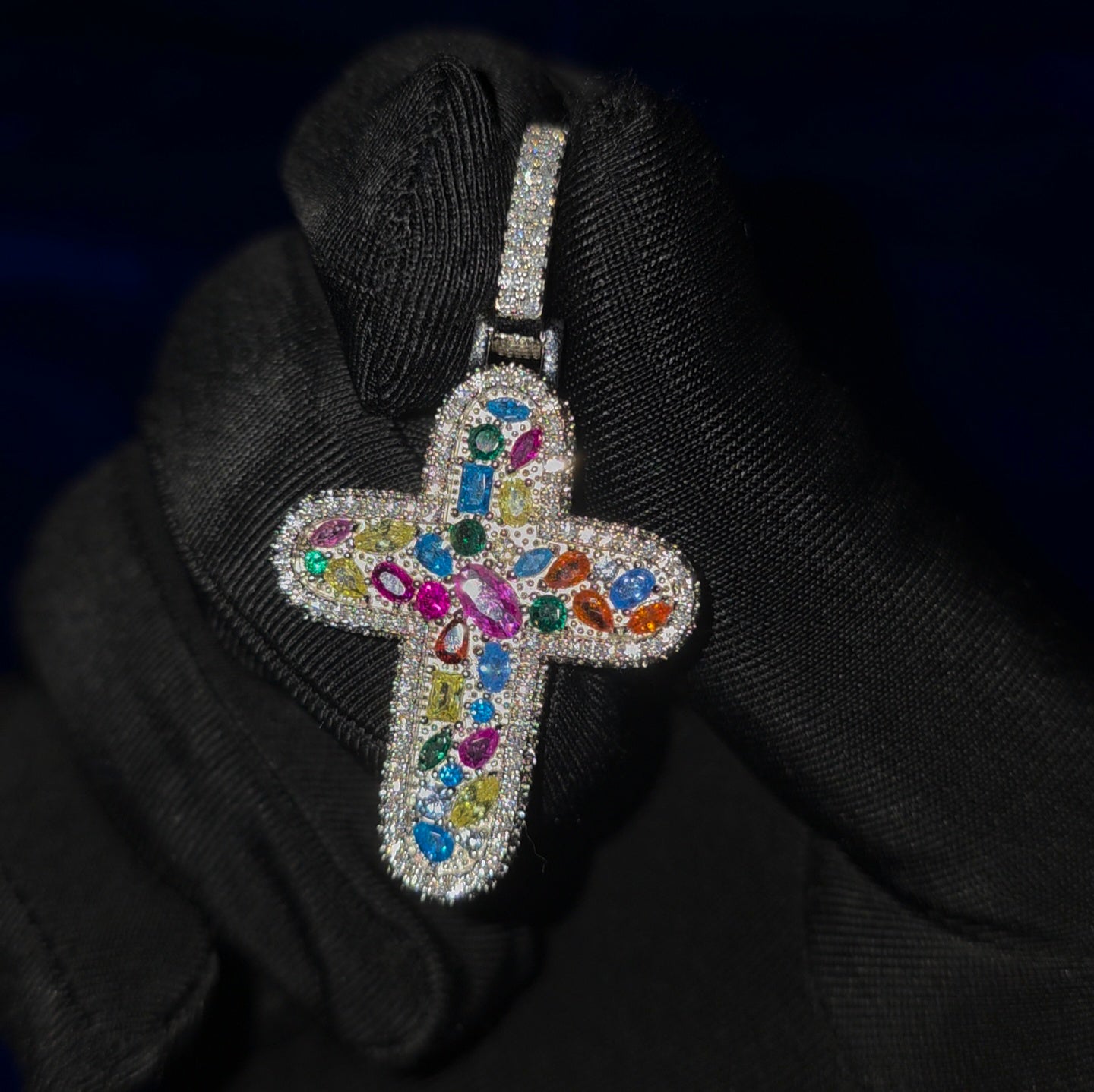 VVS Clarity Silver Moissanite Colored Cross Pendant