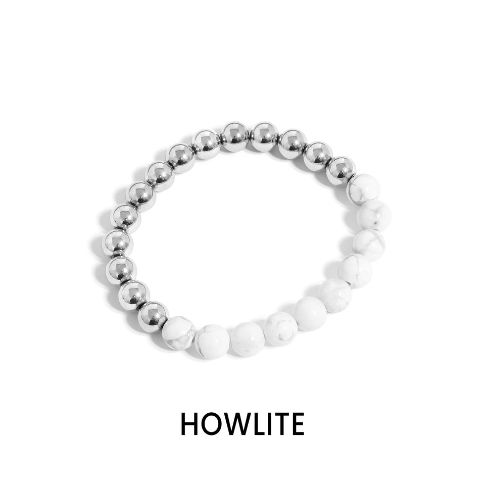 18K Gold PVD Stainless Steel Semi Precious Beaded Stretch Bracelets