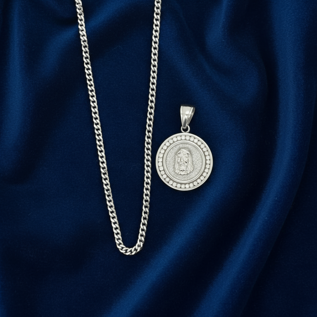 Stainless Steel Jesus Charm and Chain Combo 24'' at Flawless Jewelry