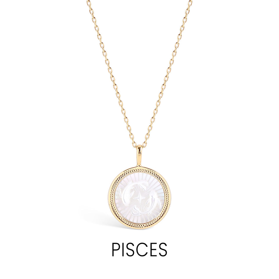 14K Gold Plated Sterling Silver Mother of Pearl Zodiac Pendant Necklace
