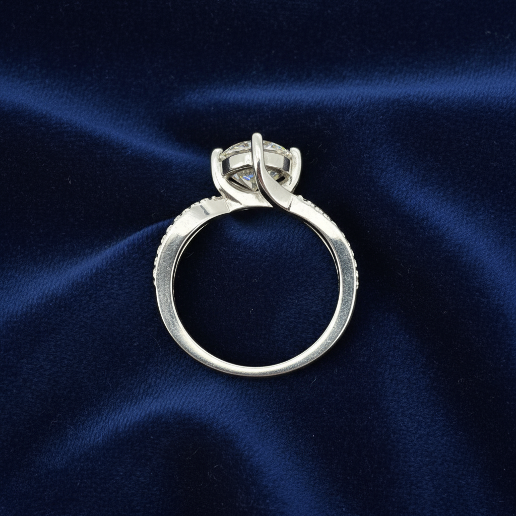 925 Silver Moissanite Round Twisted Ring at Flawless Jewelry