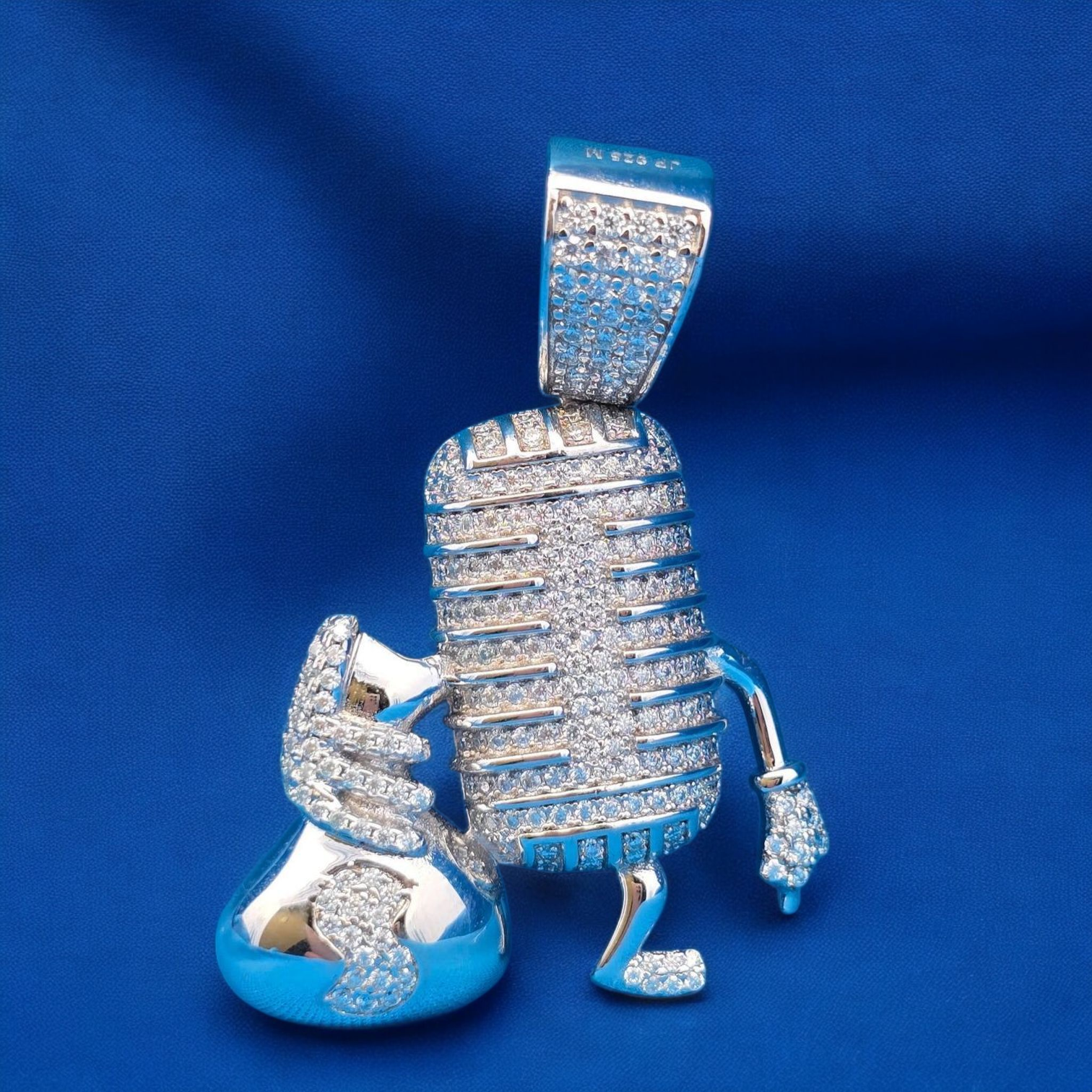 925 Silver Moissanite Mic With Money Bag Pendant 2.09 CTW at Flawless Jewelry