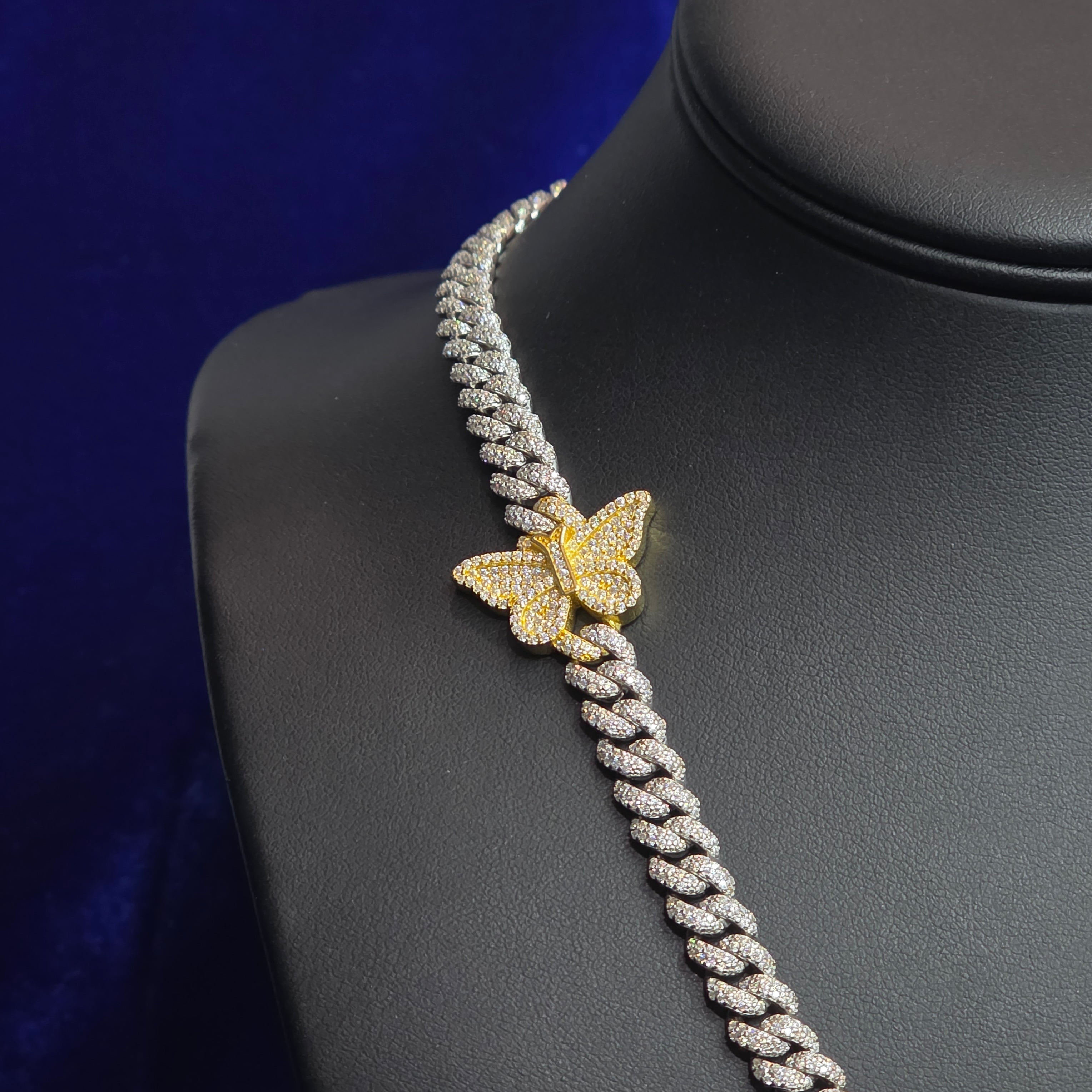 Silver Moissanite Butterfly Cuban Necklace at Flawless Jewelry