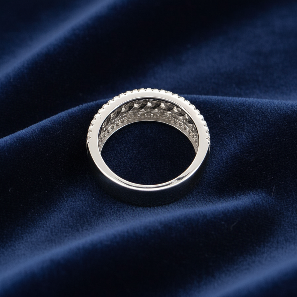 925 Silver Moissanite Cuban Link Band Ring at Flawless Jewelry