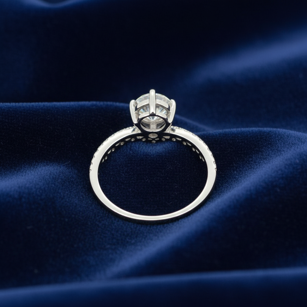 925 Silver Moissanite Round Halo Ring at Flawless Jewelry