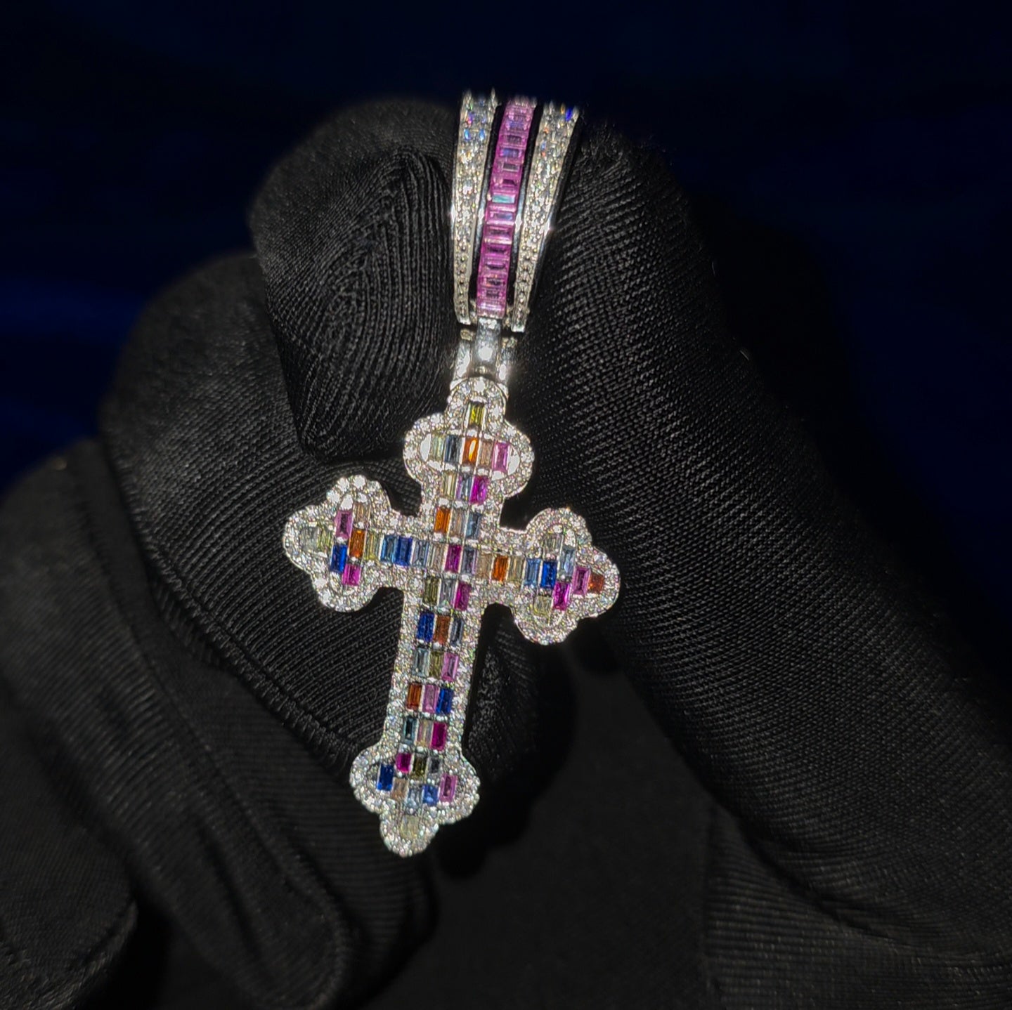 VVS Clarity Silver Moissanite Colored Cross Pendant