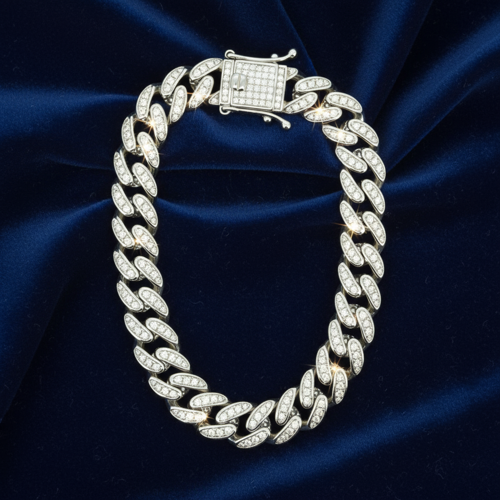 925 Silver Moissanite Cuban Link Bracelet at Flawless Jewelry
