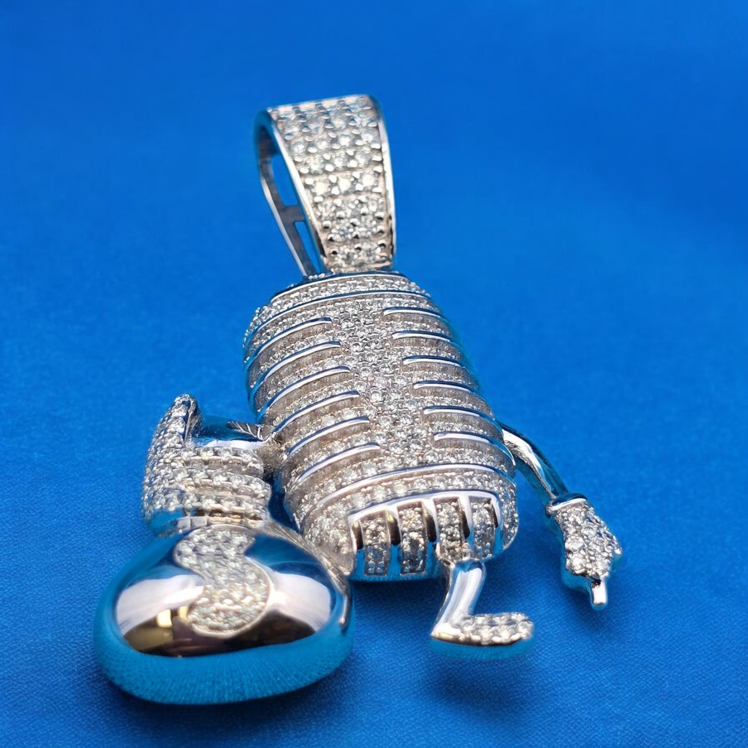 925 Silver Moissanite Mic With Money Bag Pendant 2.09 CTW at Flawless Jewelry