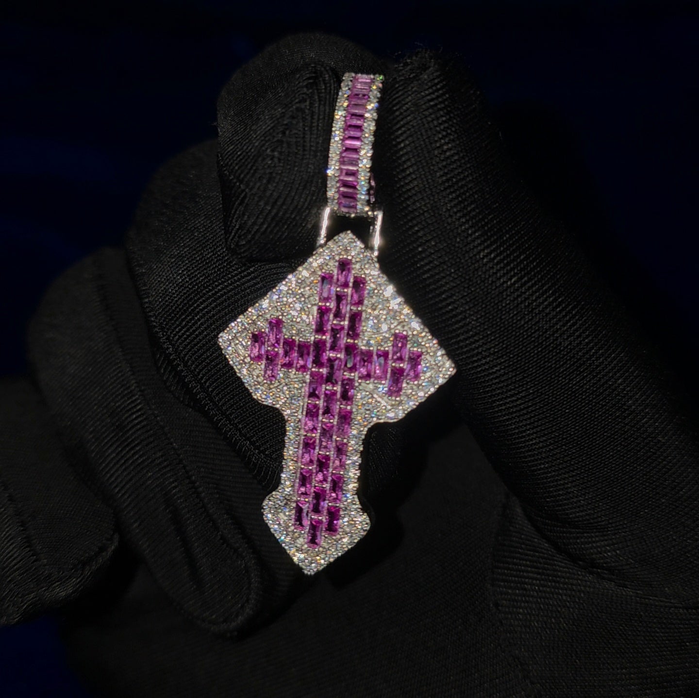 VVS Clarity Silver Moissanite Colored Cross Pendant