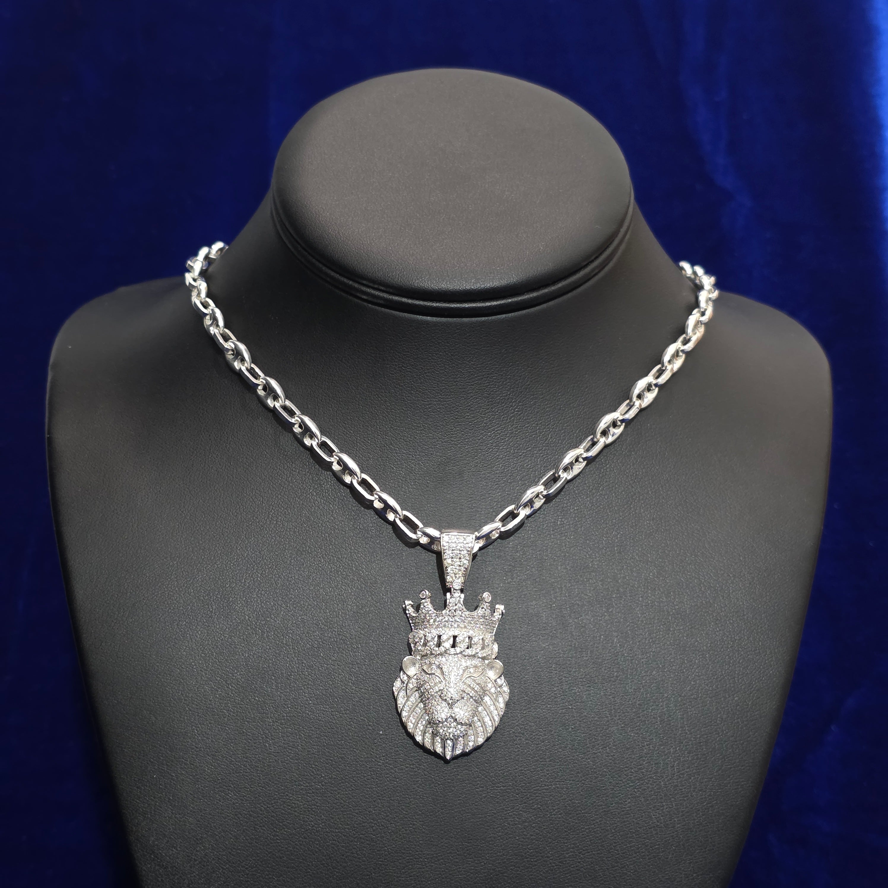 Silver Moissanite Lion Pendant with Chain Combo