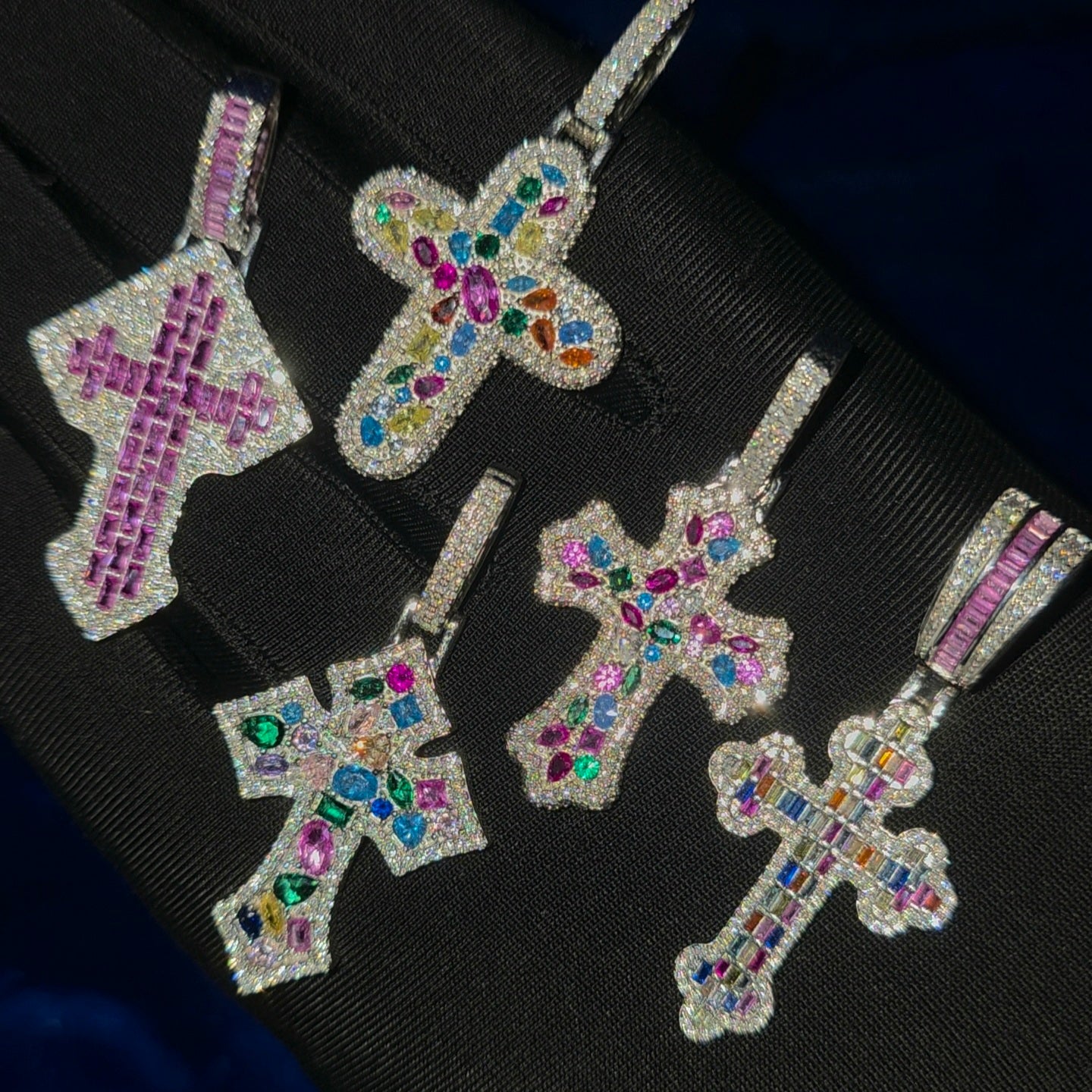 VVS Clarity Silver Moissanite Colored Cross Pendant