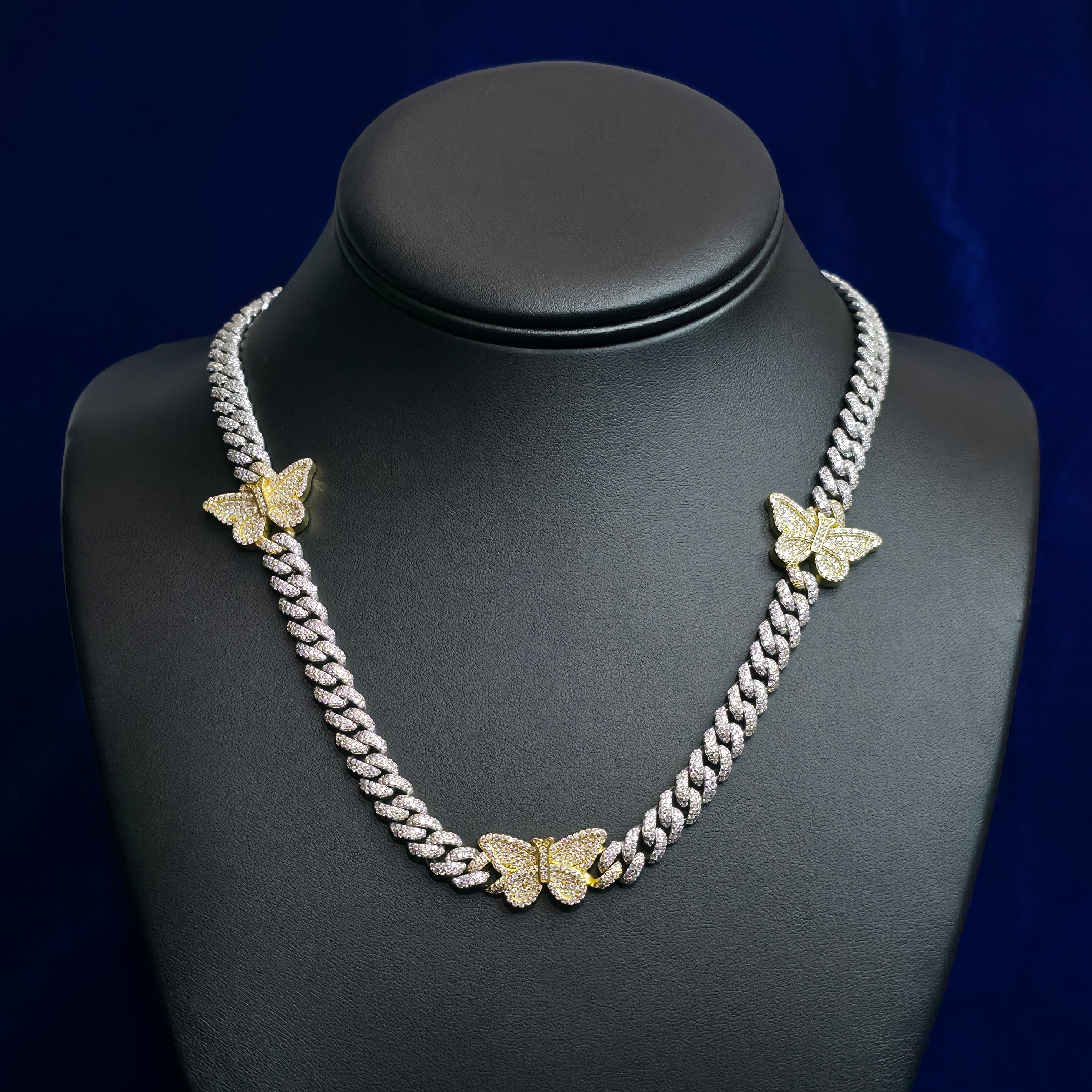 Silver Moissanite Butterfly Cuban Necklace at Flawless Jewelry
