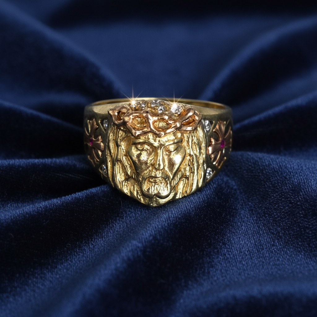14K Gold Jesus Ring Mens at Flawless Jewelry