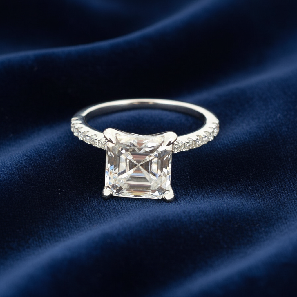 925 Silver Moissanite Princess Cut Accented Ring 3.28 CTW at Flawless Jewelry