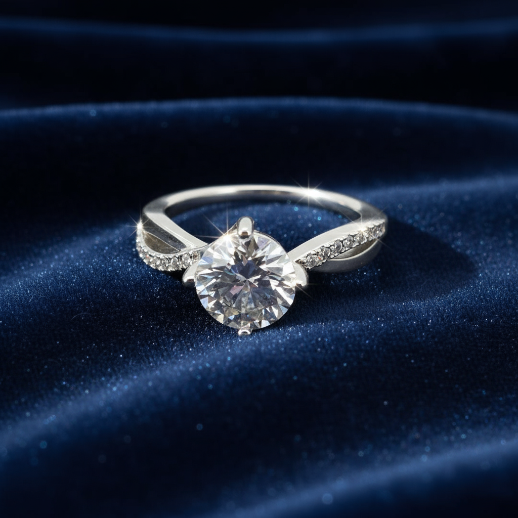 925 Silver Moissanite Round Twisted Ring at Flawless Jewelry