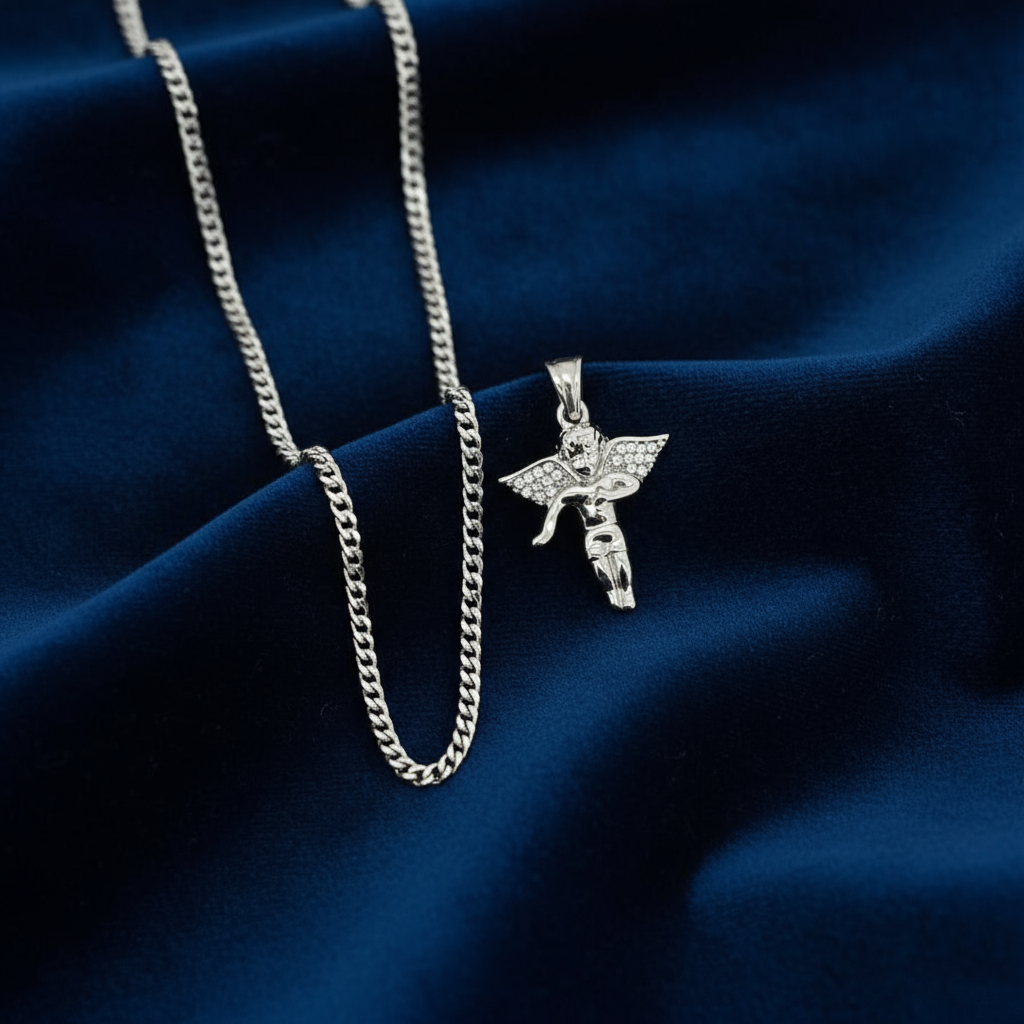 Stainless Steel Cupid Pendent and Chain Combo 24" at Flawless Jewelry