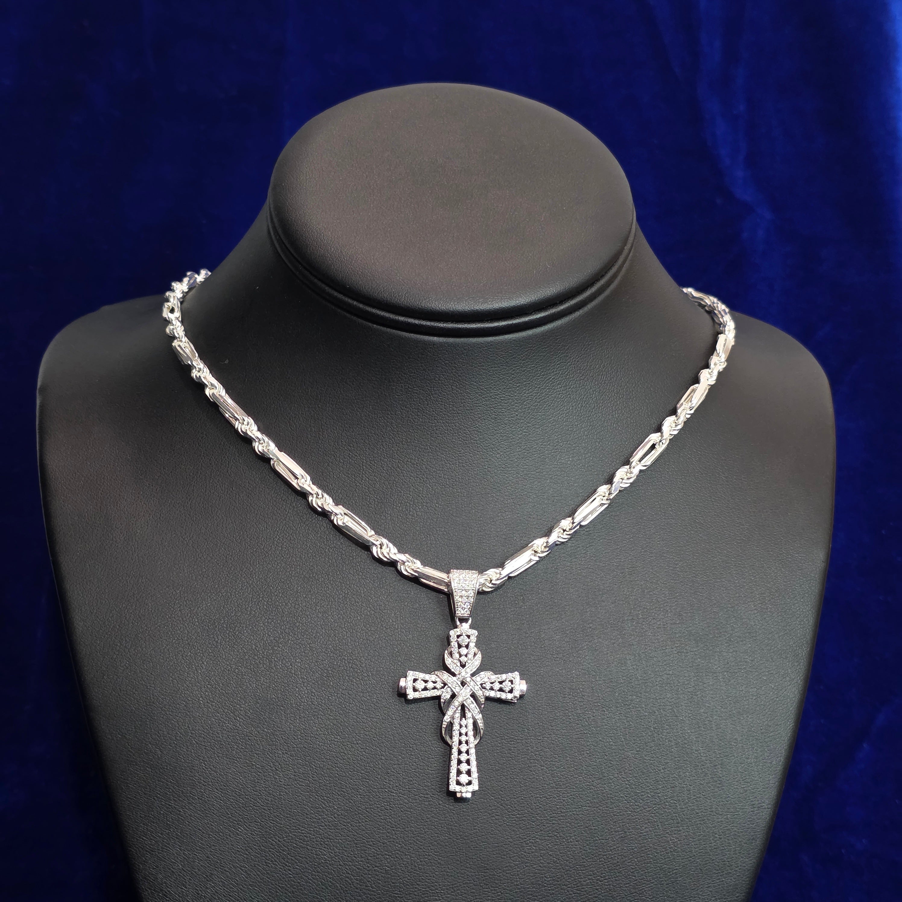 Silver Moissanite Cross Pendant with Chain Combo