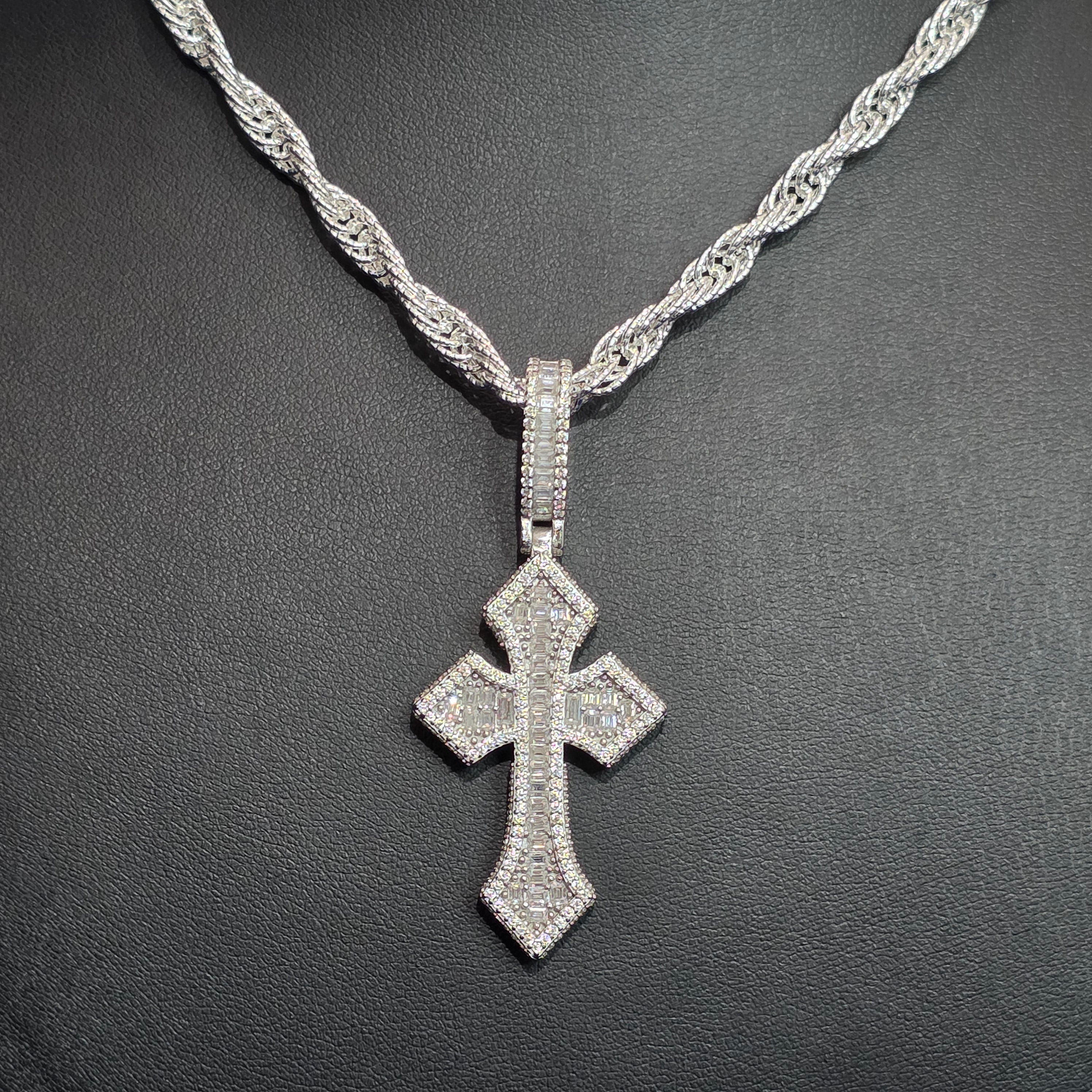 Silver Moissanite Cross Pendant with Chain Combo
