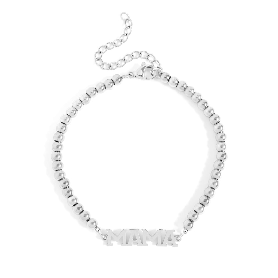 18K Gold PVD Stainless Steel Mama Beaded Bracelet