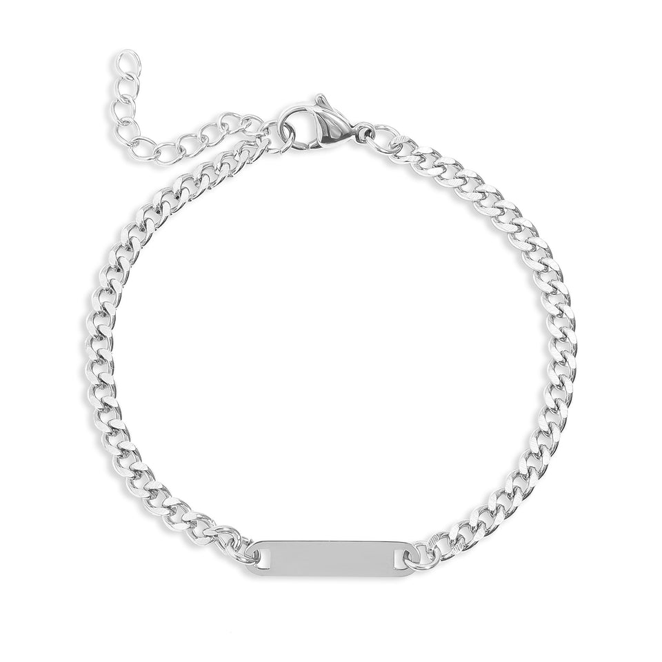 18K Gold PVD Stainless Steel Engravable Curb Chain Bar Bracelet