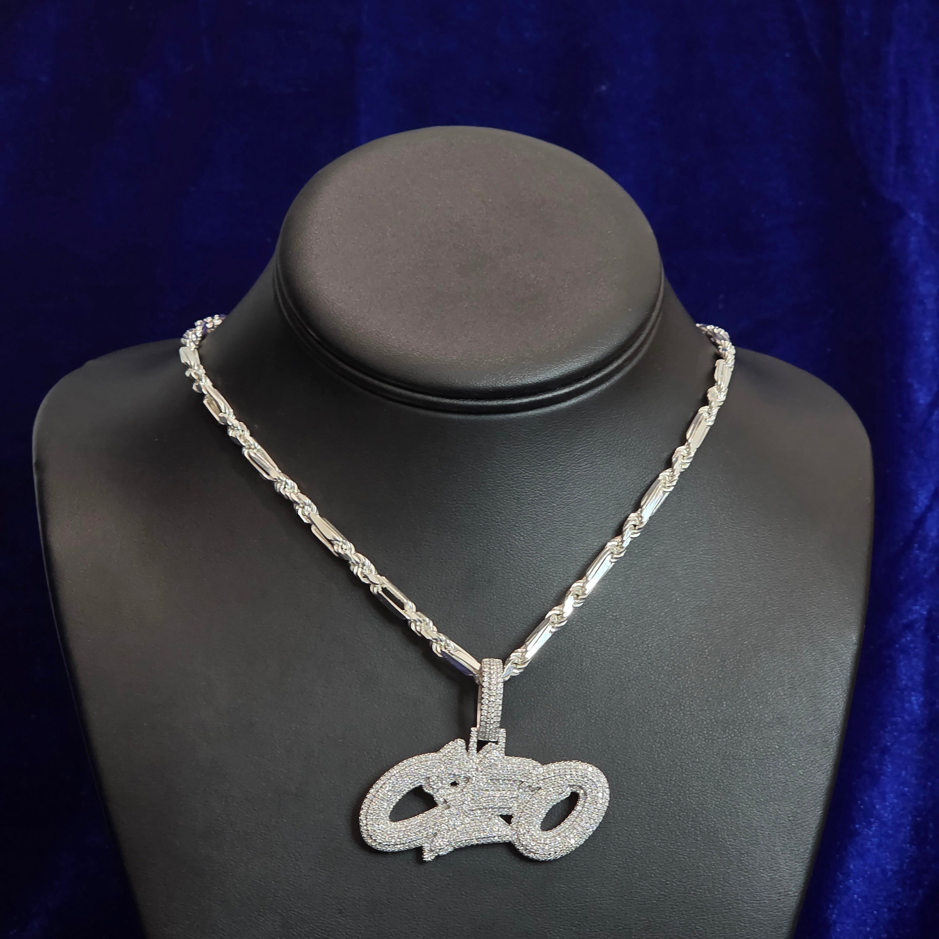 Silver Moissanite CEO Pendant with Chain Combo
