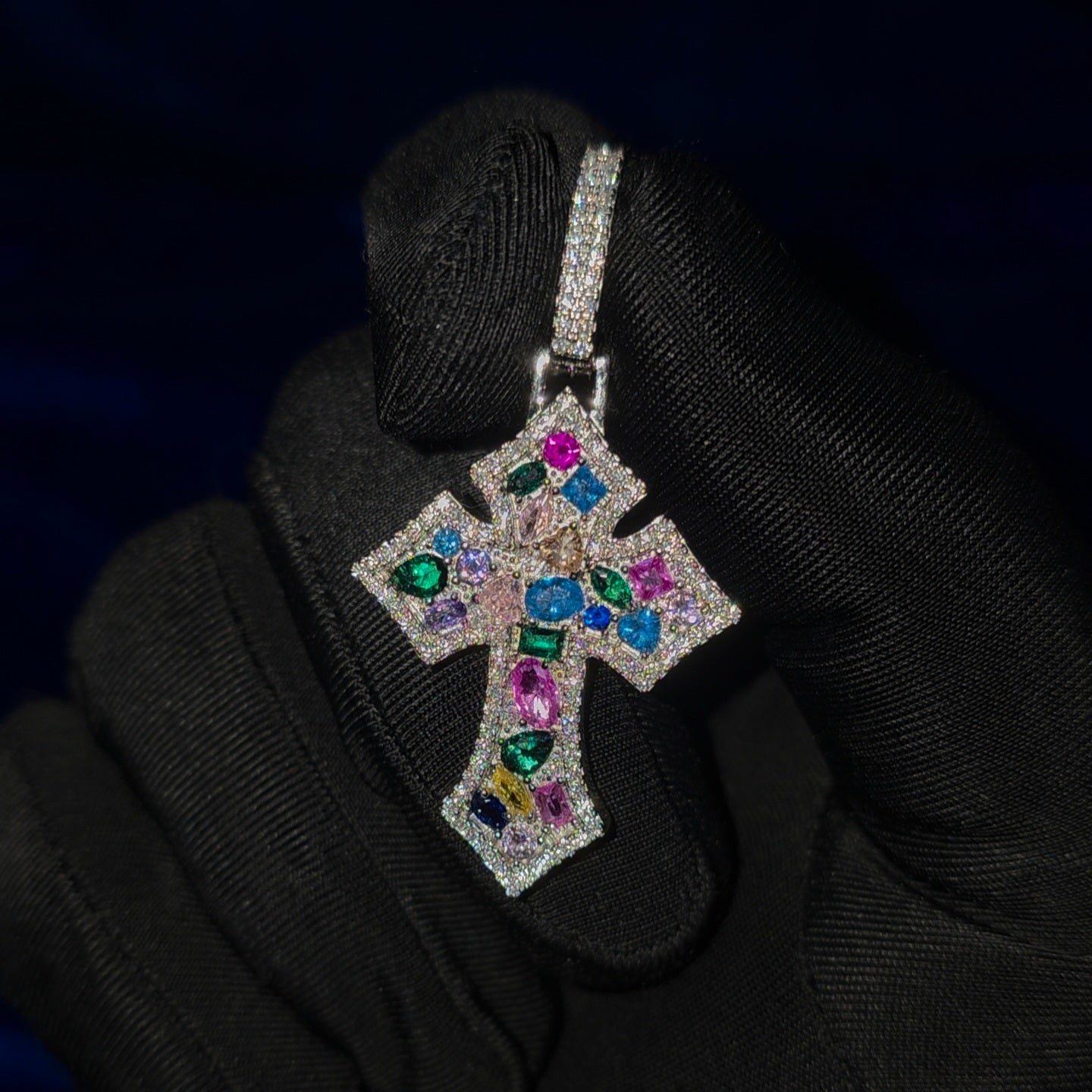 VVS Clarity Silver Moissanite Colored Cross Pendant