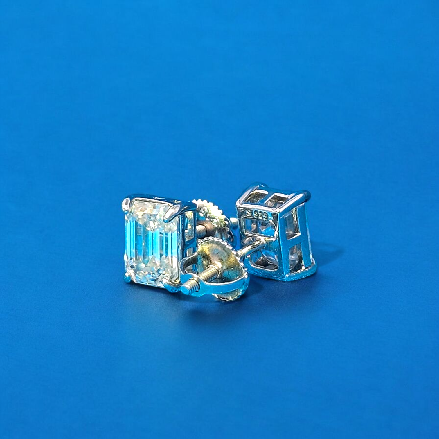 925 Silver Moissanite Emerald Cut Earrings 3.00 CTW