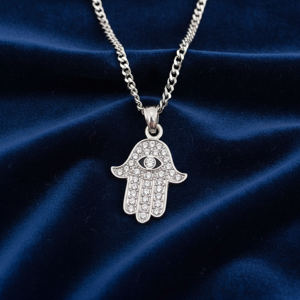 Stainless Steel Hamsa Pendant and Chain Combo 24'' at Flawless Jewelry