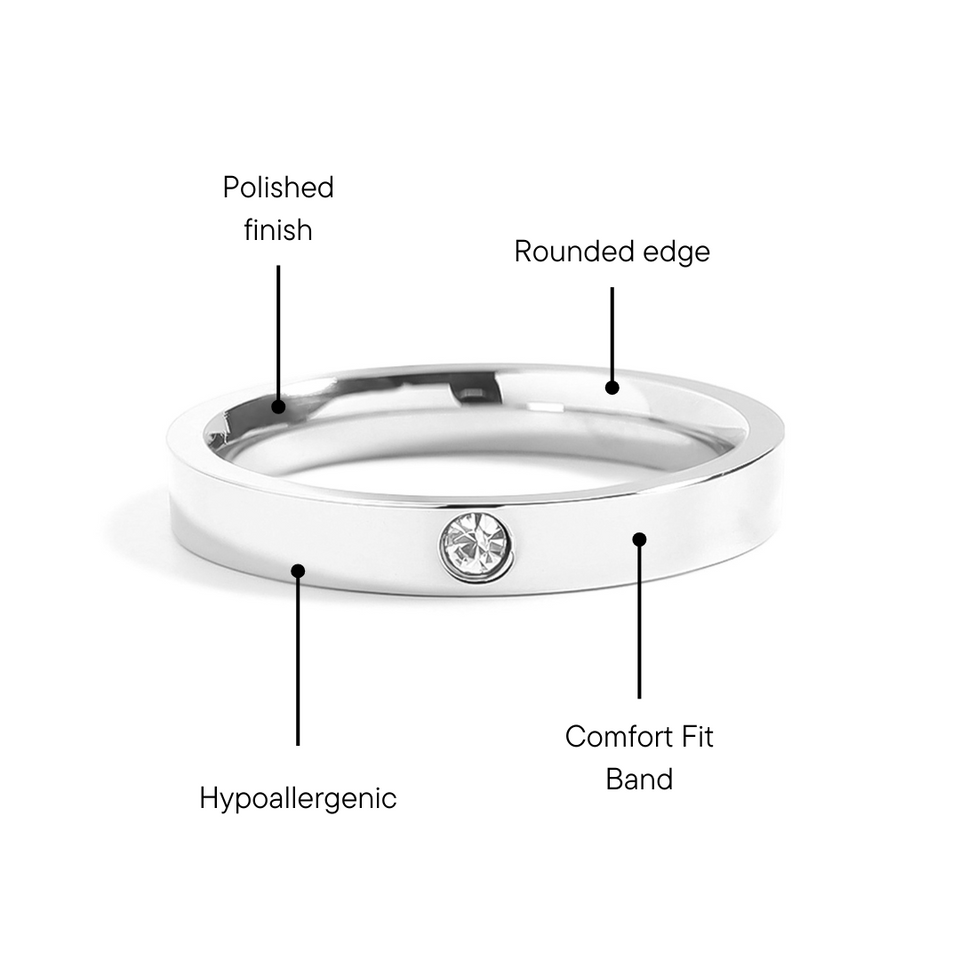 Stainless Steel Birthstone Stacking Ring (Engravable)