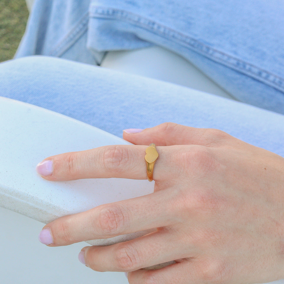 18K Gold PVD Stainless Steel Engravable Heart Signet Ring