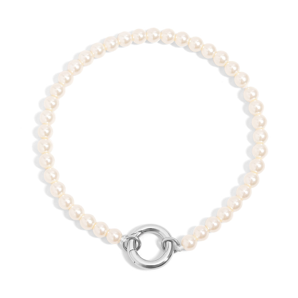 18K Gold PVD Stainless Steel Glass Pearl Charm Keeper Bracelet