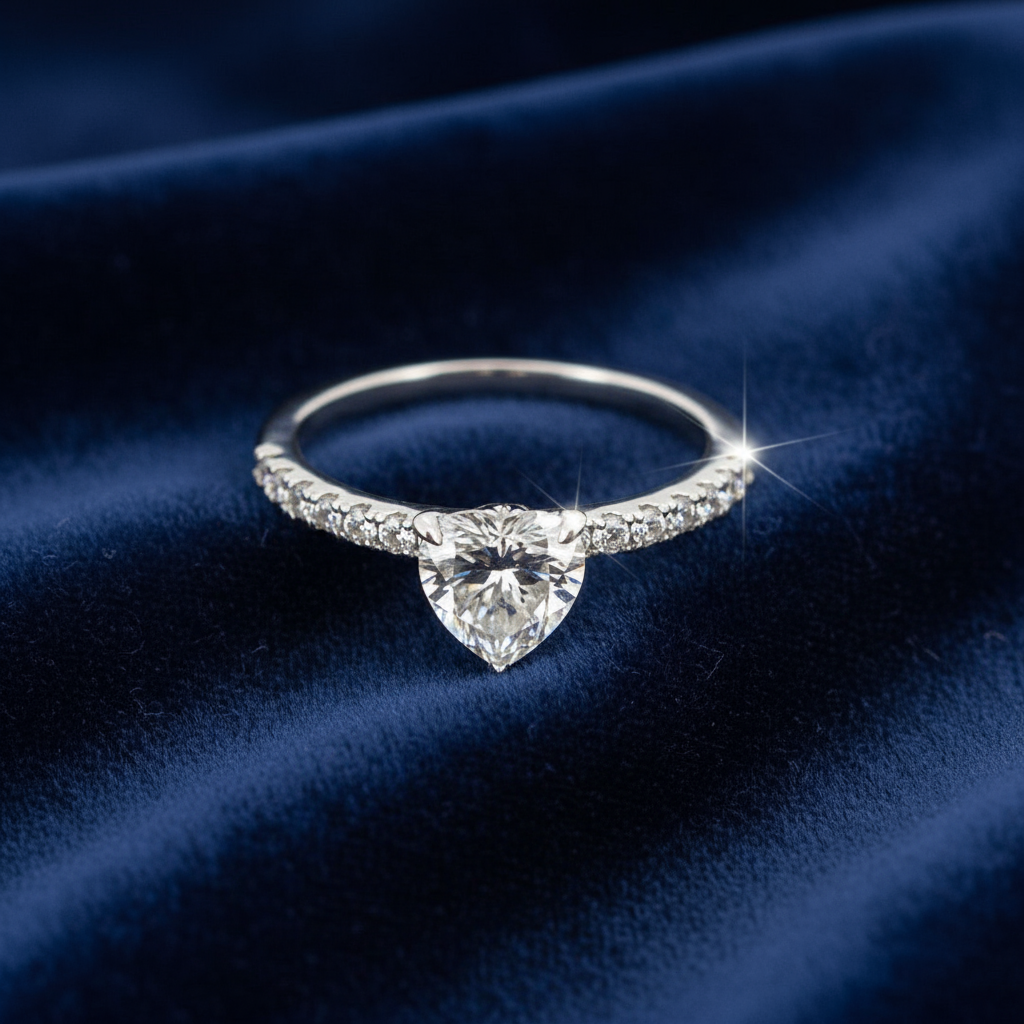 925 Silver Moissanite Heard Accented Ring 1.10 CTW at Flawless Jewelry