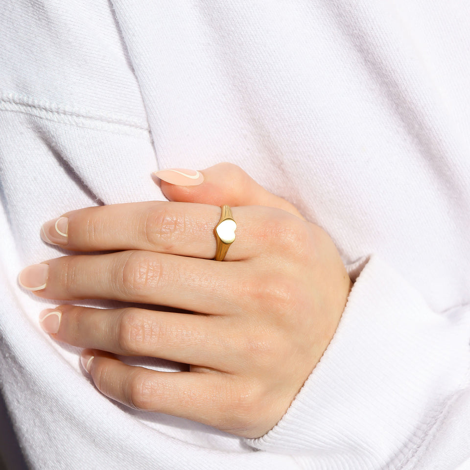 18K Gold PVD Stainless Steel Engravable Heart Signet Ring