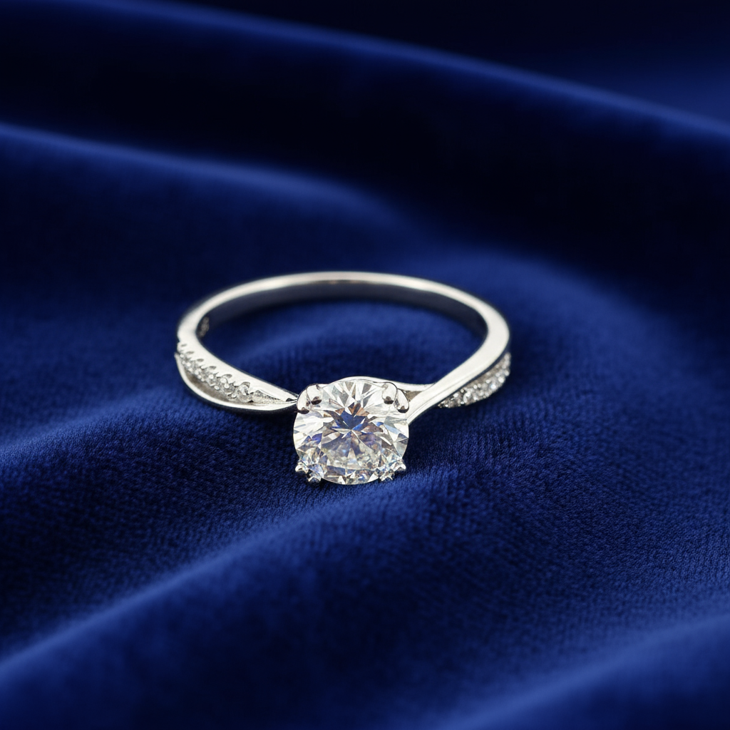 925 Silver Moissanite Round Accented Ring at Flawless Jewelry