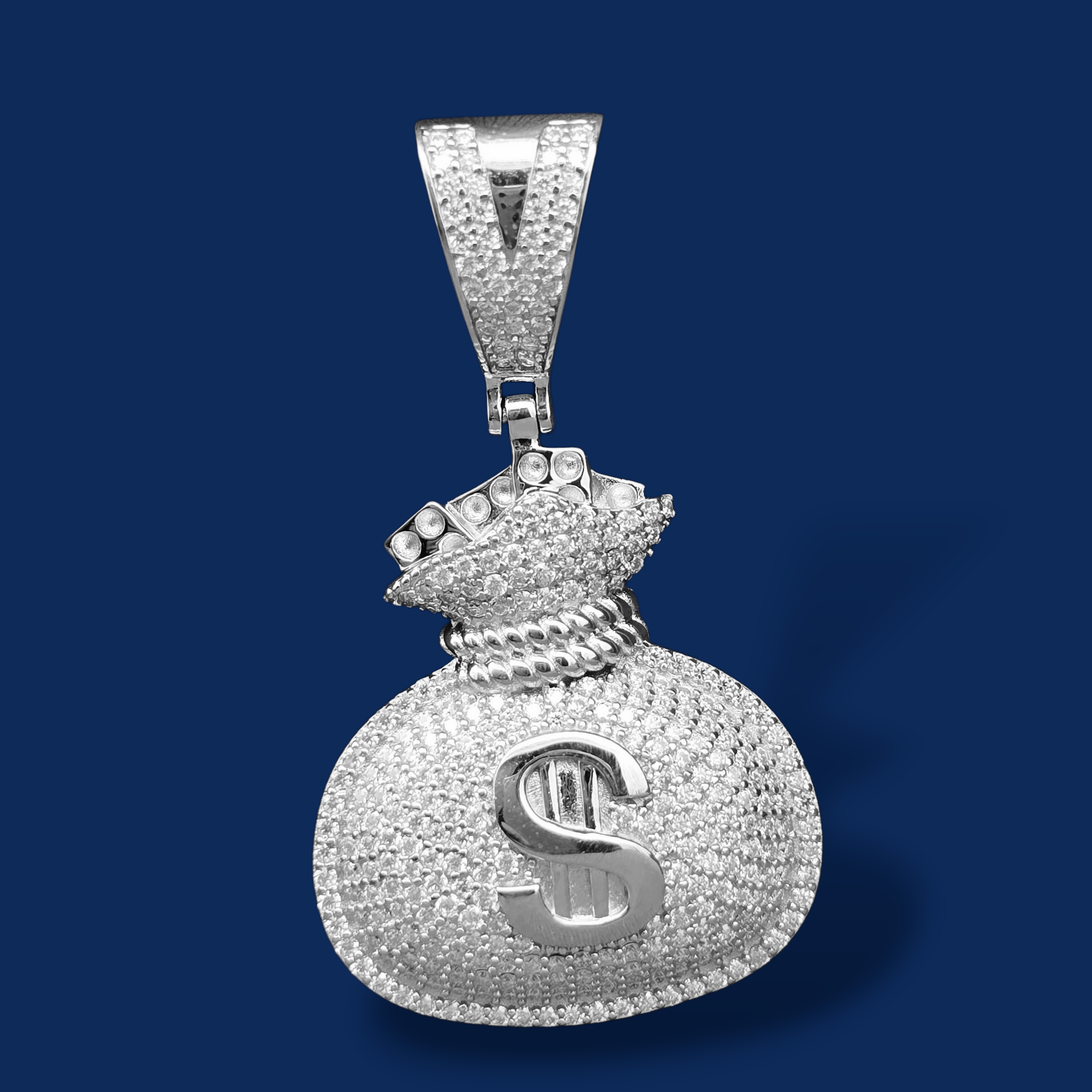 925 Silver Moissanite Money Bag Pendant 1.81 CTW