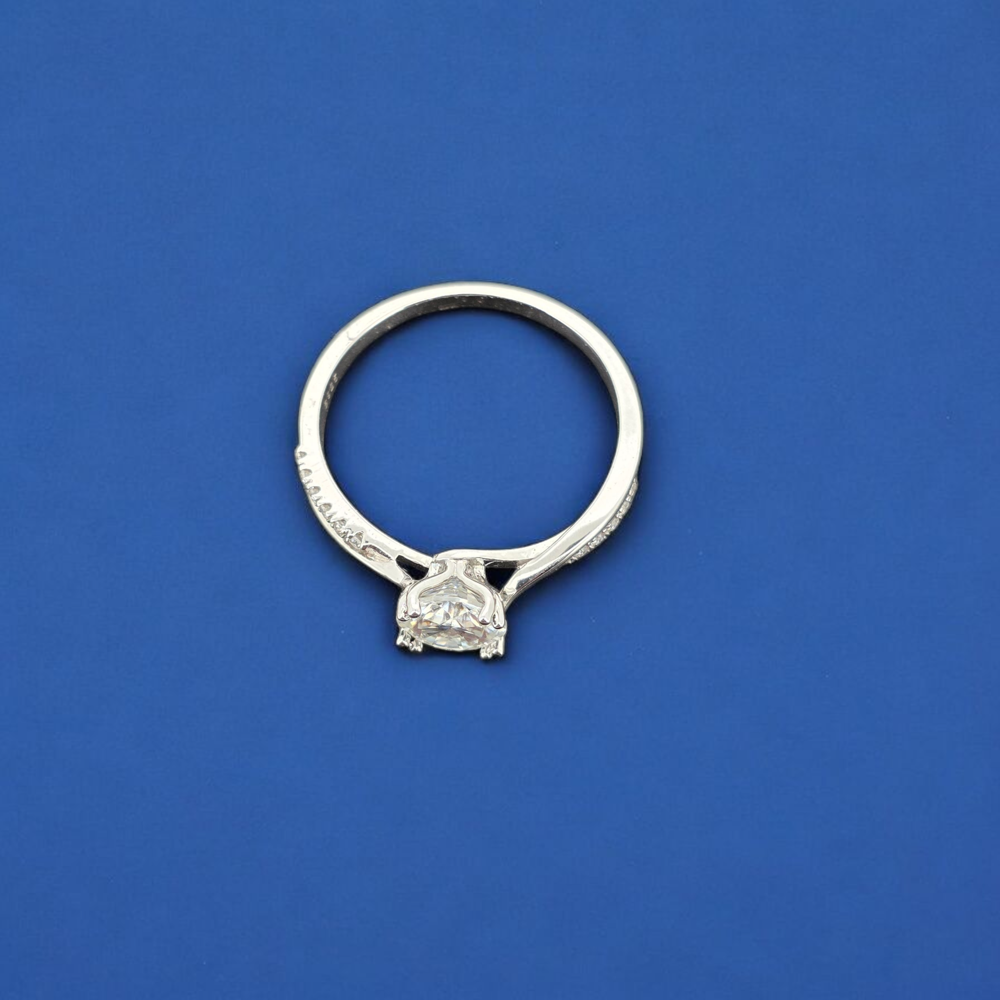925 Silver Moissanite Round Accented Ring