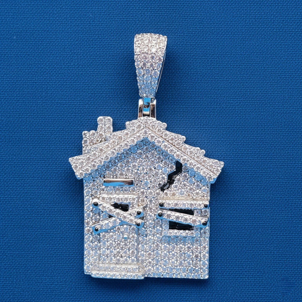 925 Silver Moissanite  Trap House Pendant 3.00 CTW at Flawless Jewelry